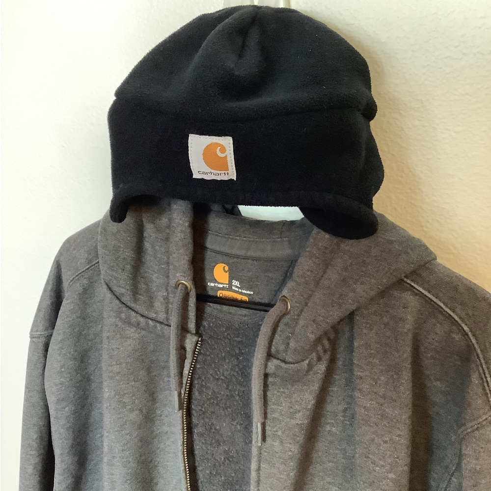 Carhartt 2 piece bundle Gray hoodie & black Beenie 2XL kangaroo pockets full zip - Picture 12 of 16